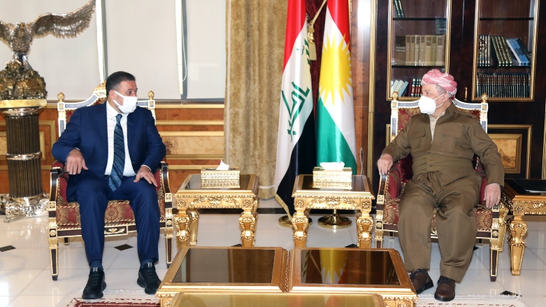 President of the Kurdistan Democratic Party (KDP) Masoud Barzani meeting with Khamis al-Khanjar, leader of the Sunni al-Azim alliance, in Erbil. October 17, 2021. (Photo: KDP)